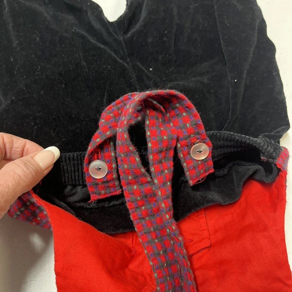 Vintage Knickers Overalls Baby Boy 18M Black Velvet‎ Velour Plaid Vest One Piece